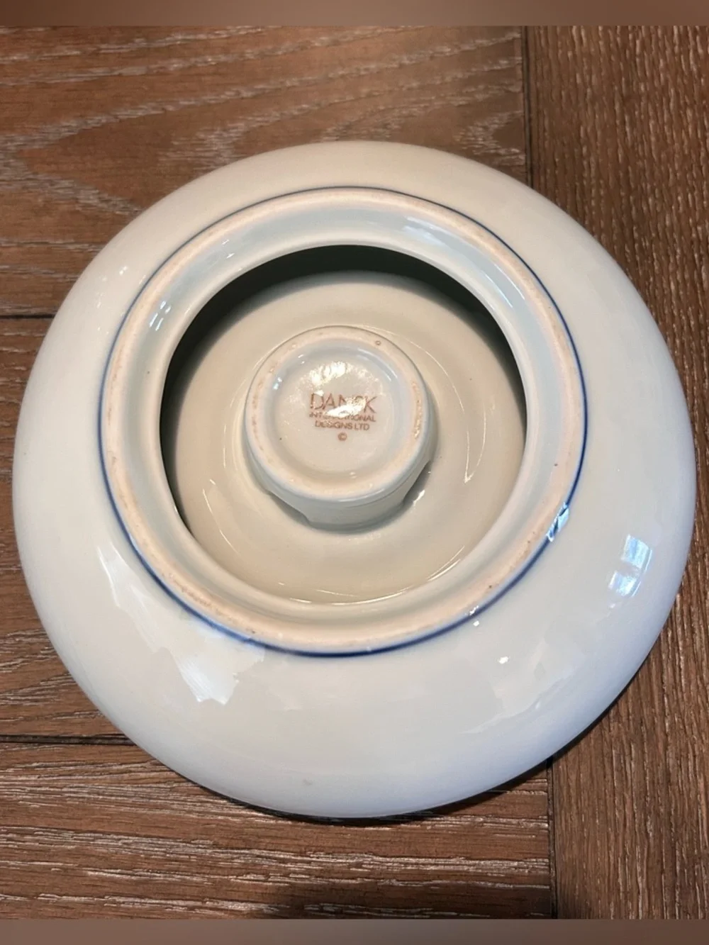 Vintage Dansk International Blue & White Ceramic Hurricane Lamp Candle Holder